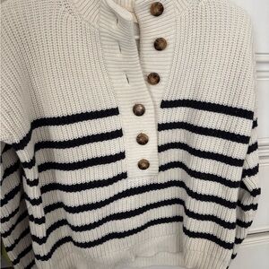 Sezane Lucas Jumper Navy and Ecru Striped Sweater